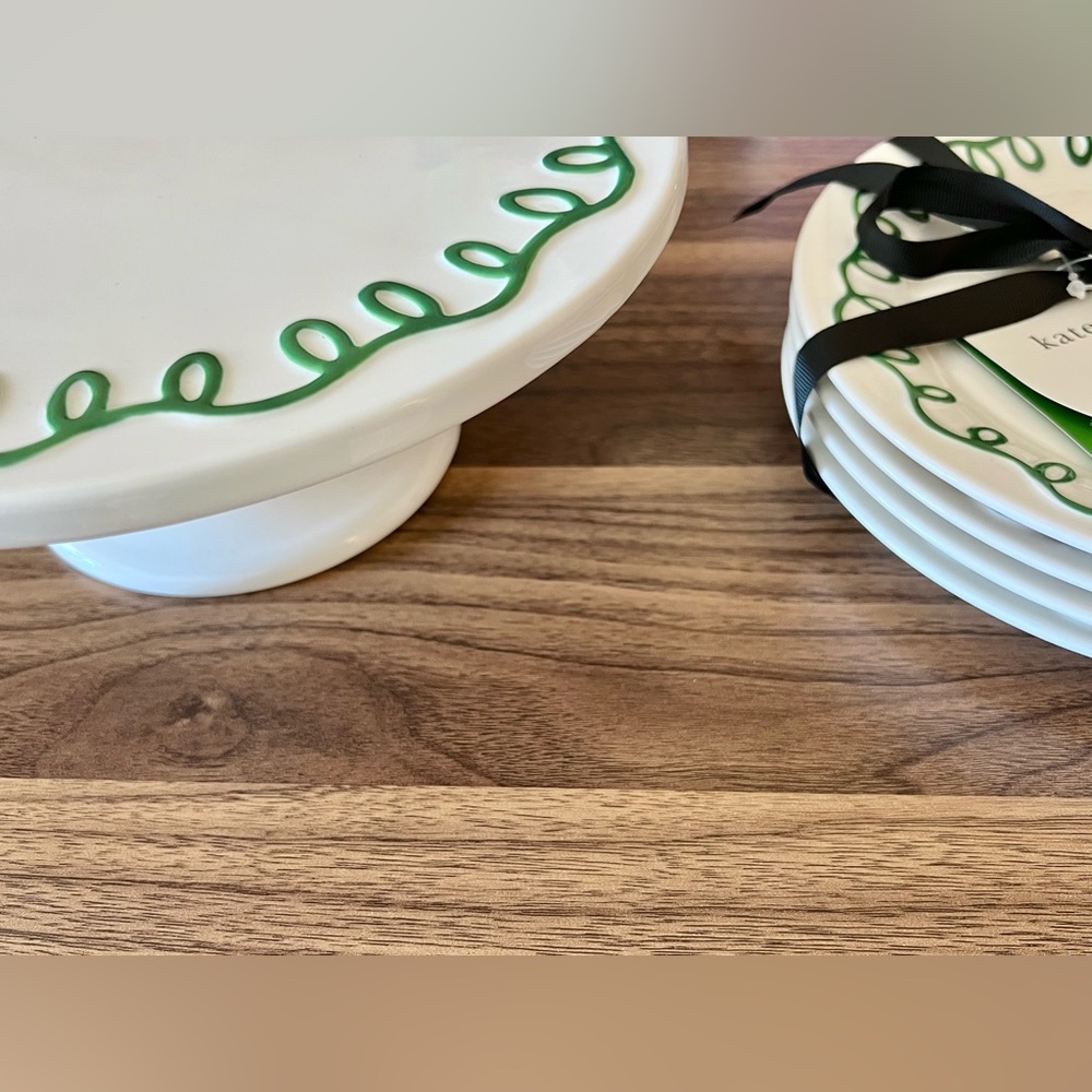 Kate Spade New York x Target White & Green ceramic Cake stand & plates set - Picture 6 of 7